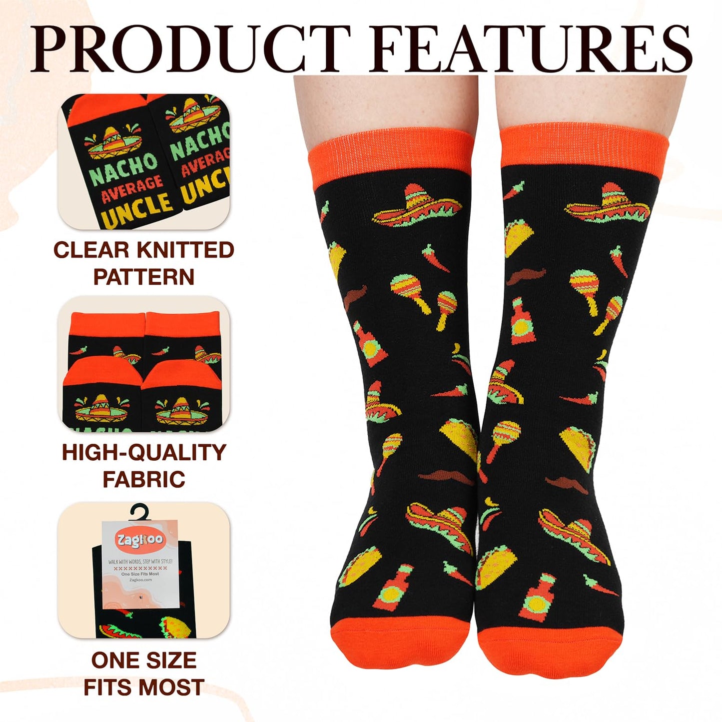 ZAGKOO Fathers Day Gift for Papa Dad Uncle Grandpa Brother Nephew - Nacho Sock for Men, Mothers Day Gifts for Mom Daughter