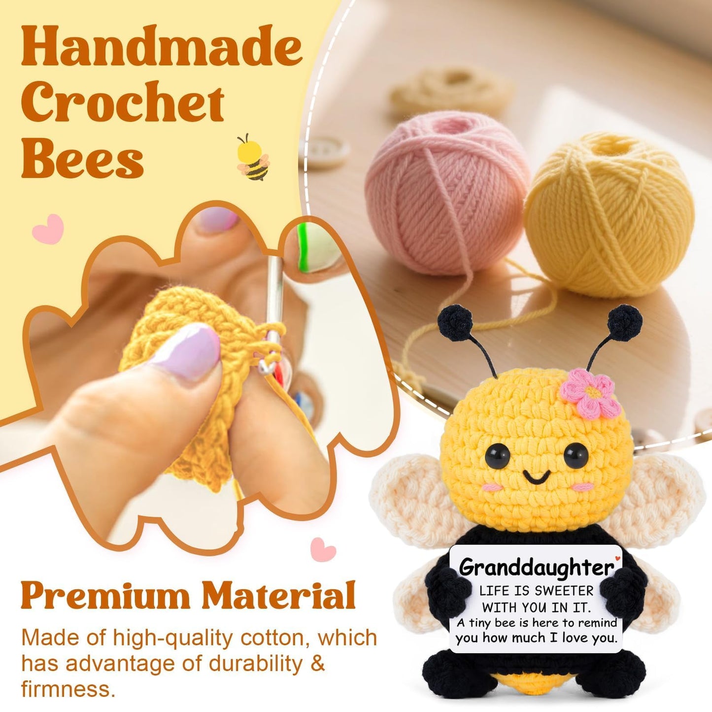 Granddaughter Gifts from Grandma Grandpa, Birthday Gifts for Granddaughter Ideas - Cute Handmade Crochet Bee - Birthday Granddaughters, Emotional Support Animal Gift