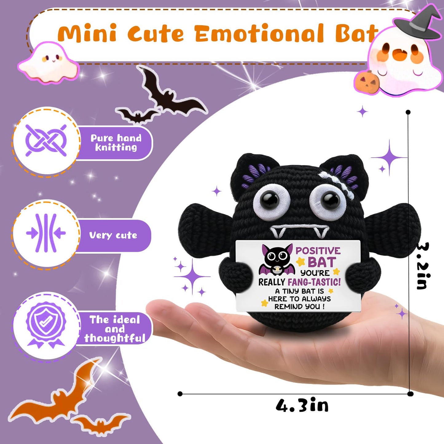 Handmade Positive Crochet Bat Doll Birthday Gifts for Women Men Friends Couples Unique Gifts for Her Him Inspirational Cute Desk Emotional Crochet Room Decor for Women