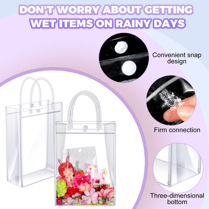 Saintrygo Clear PVC Gift Bags with Handles Reusable Plastic Wrap Tote Transparent Shopping Bags for Christmas Party Favors Weddings Merchandise Retail Small Business, 9 x 6.7 x 2.6 Inches(100 Pieces)