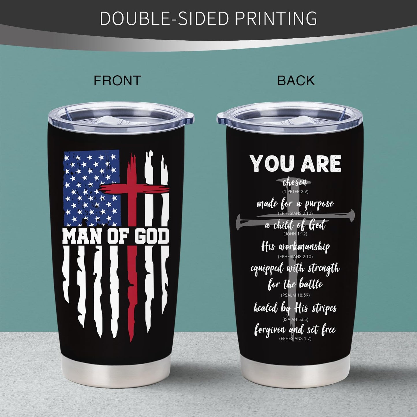 Christian Gifts for Men, Catholic Gift, Religious Gifts for Men, Christian Fathers Day Christmas Birthday Graduation Mugs, Inspirational Gifts, Bible Verse Gift, Man of God 20oz Coffee Tumbler