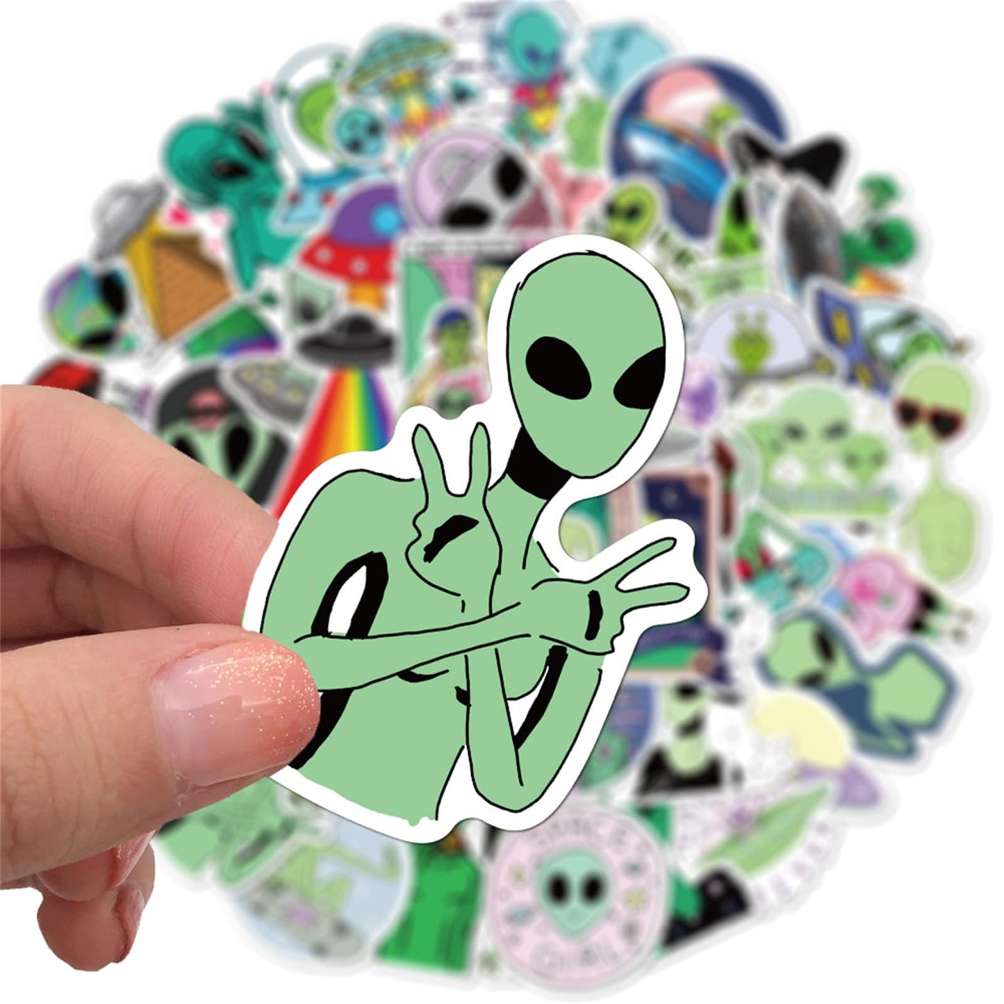 50 PCS Alien Sticker UFO Stickers for Teen, Vinyl Water Bottles Waterproof Sticker for Laptop Guitar Scrapbook Skateboard Stickers (Alien)