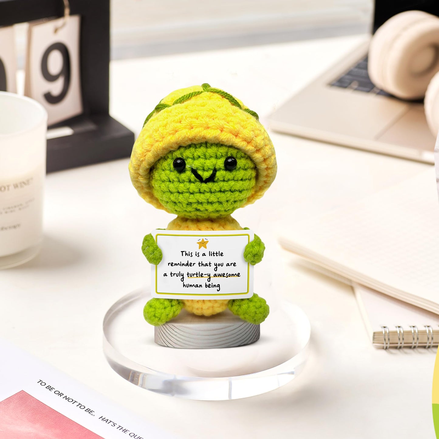 Gossby Handmade Positive Turtle Crochet - Inspirational Gift for Women - You're Truly Turtle-Y Awesome - Christmas, Birthday, Appreciation Thank You Gift for Coworker, Employee, Friend