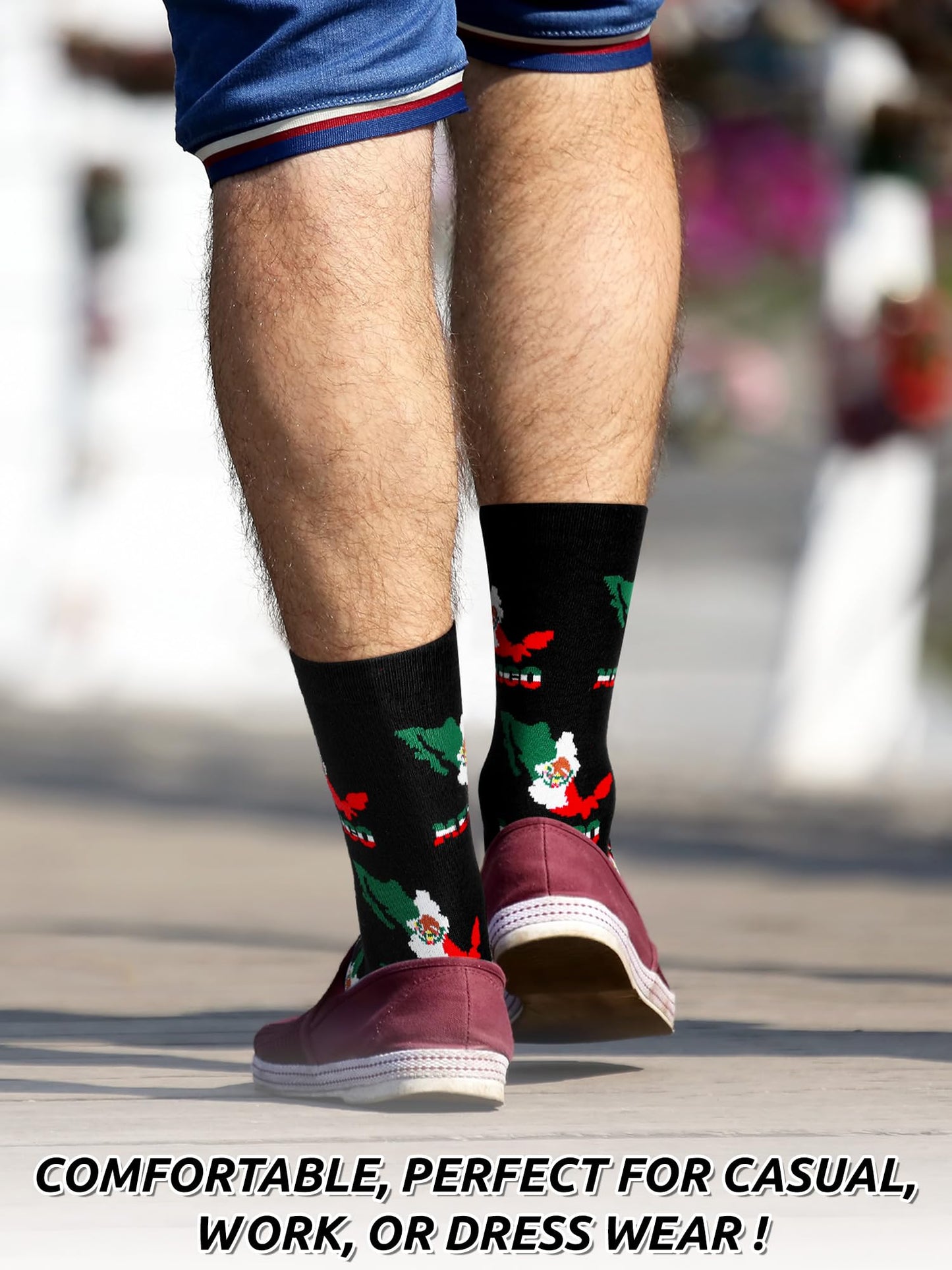 Cutecrop 4 Pairs Mexican Flag Crew Socks Novelty Mexican Gifts and Souvenirs Funny Dress Socks for Men Women