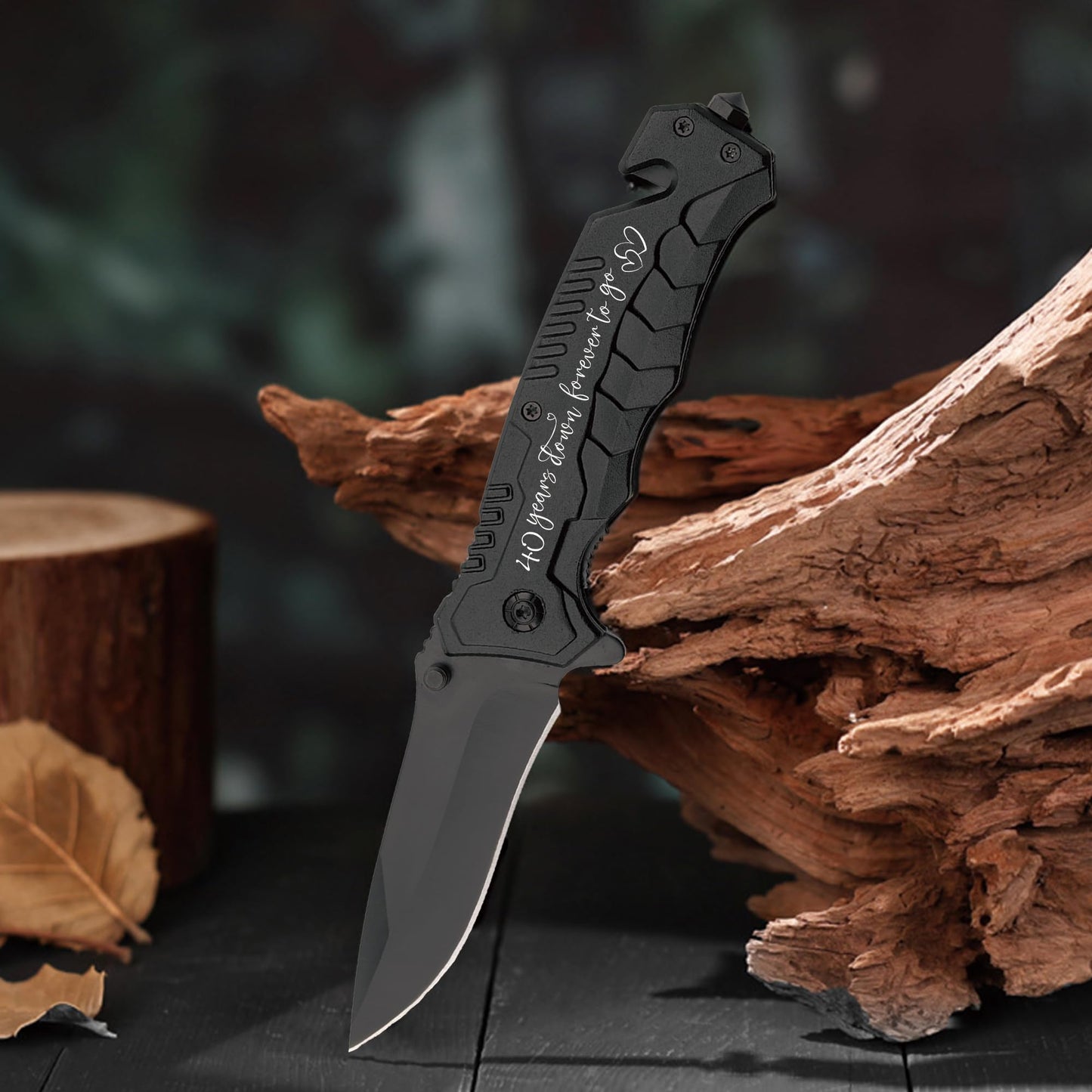 40 Years Wedding Anniversary Keepsake Him, 40th Ruby Anniversary Present for Husband, 40 Years Marriage Men Gift Idea, Engraved Pocket Knife with Wood Box, Hunting, Camping, Fishing, Folding Knives