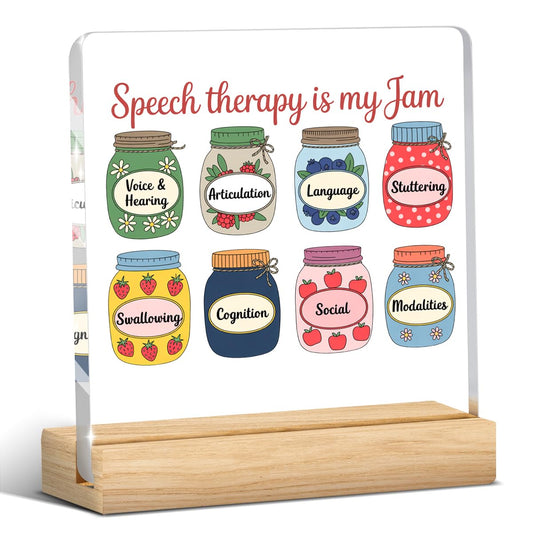 Speech Pathologist Gifts, Thank You Language Therapist Gifts, Speech Therapy Decor, Acrylic Sign with Wooden Stands for Bedroom Desktop Decoration Therapy Room Office Desk Decor - Bottle