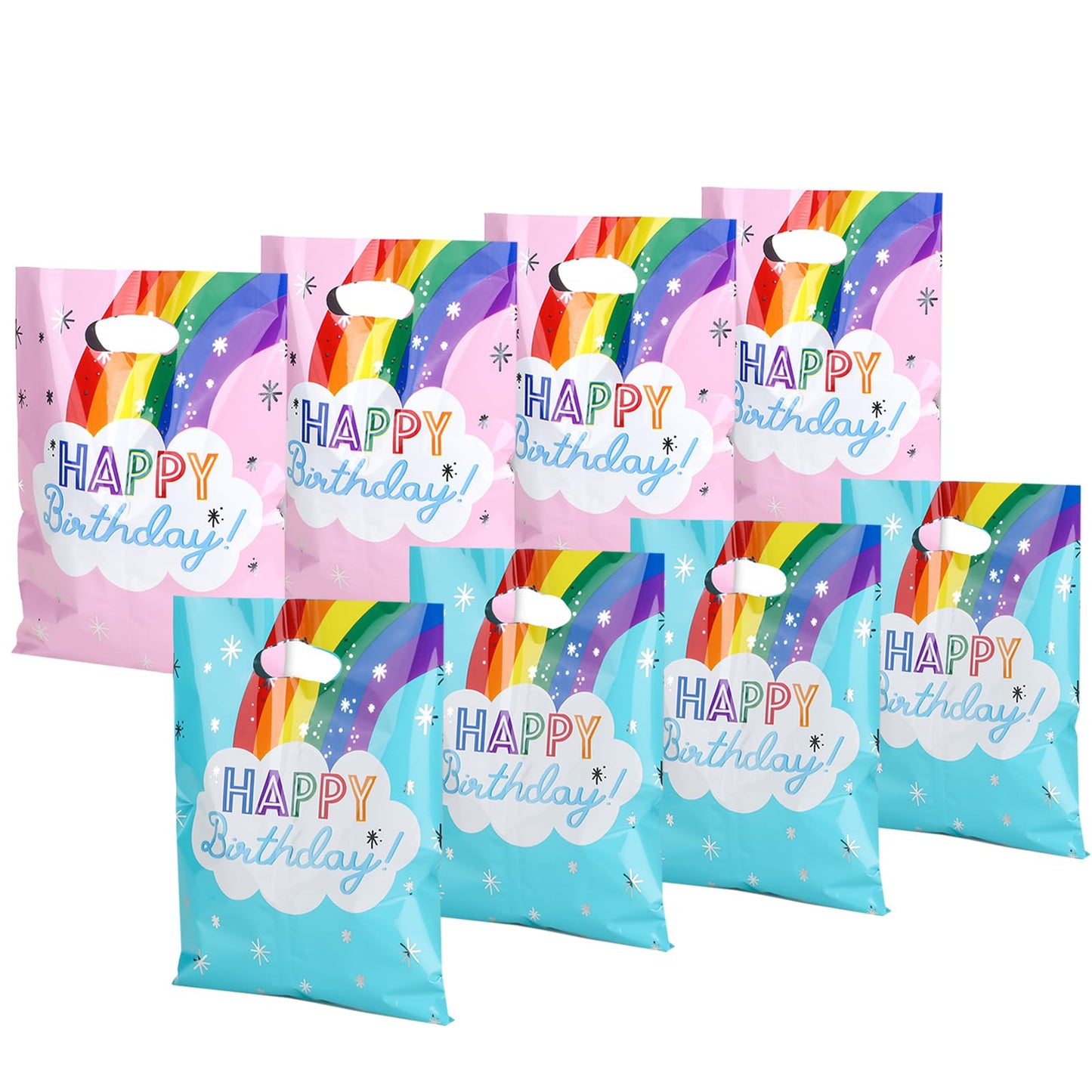 SnortleSnap 40Pcs Rainbow Birthday Party Favor Bags, Rainbow Party Theme Gift Bags， 6.7 x 9.8 Inch Plastic with Handle