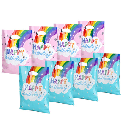 SnortleSnap 40Pcs Rainbow Birthday Party Favor Bags, Rainbow Party Theme Gift Bags， 6.7 x 9.8 Inch Plastic with Handle