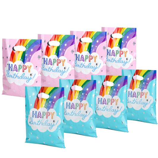 SnortleSnap 40Pcs Rainbow Birthday Party Favor Bags, Rainbow Party Theme Gift Bags， 6.7 x 9.8 Inch Plastic with Handle