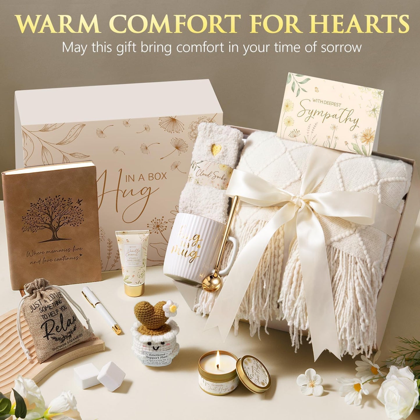 Sympathy Gifts Baskets for Loss of Loved One Mother Father Husband Mom Dad, Memorial Bereavement Grief Condolences Gift Basket for Loss, Hug In A Box Miscarriage Gifts for Mothers Women Care Package