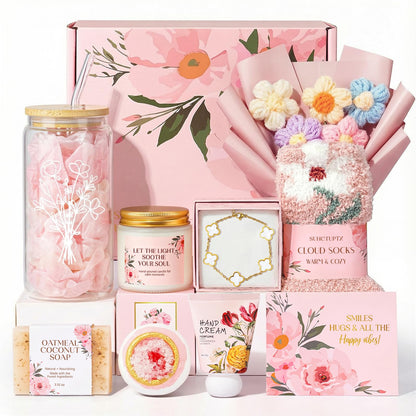Gifts for Women, 9pcs Happy Birthday Gifts for Women, Christmas Ideas Mothers Day Gift Baskets Unique Rose Self Care Set Valentines Day Gift for Her Mom Sister Wife Friend Friendship Teacher