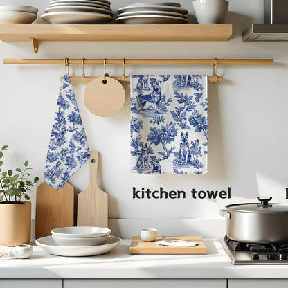 German Shepherd Kitchen Towels, Chinoiserie Blue and White German Shepherd Gifts for Dog Lover Mom, German Shepherd Dish Tea Towels for Kitchen Decor, Grand Millenial Dog Bathroom Decor,16x24 Inch