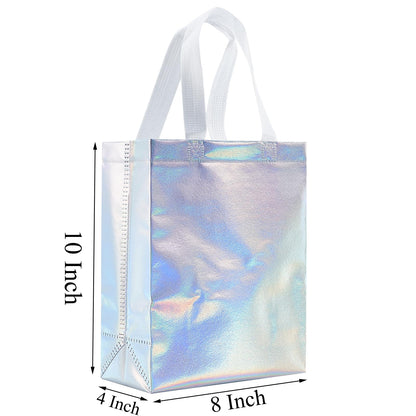 Tendwarm 12 Pcs 8x4x10 Inches Reusable Iridescent Gift Bag Favor Bags for Party Wedding Christmas Medium Size