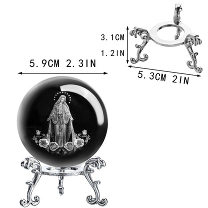 ZEERSHEE 60mm The Blessed Virgin Mary Crystal Ball 3D Laser Etched Our Lady of Guadalupe Glass Sphere Statue Mother Mary Christian Catholic Religious Easter Gifts