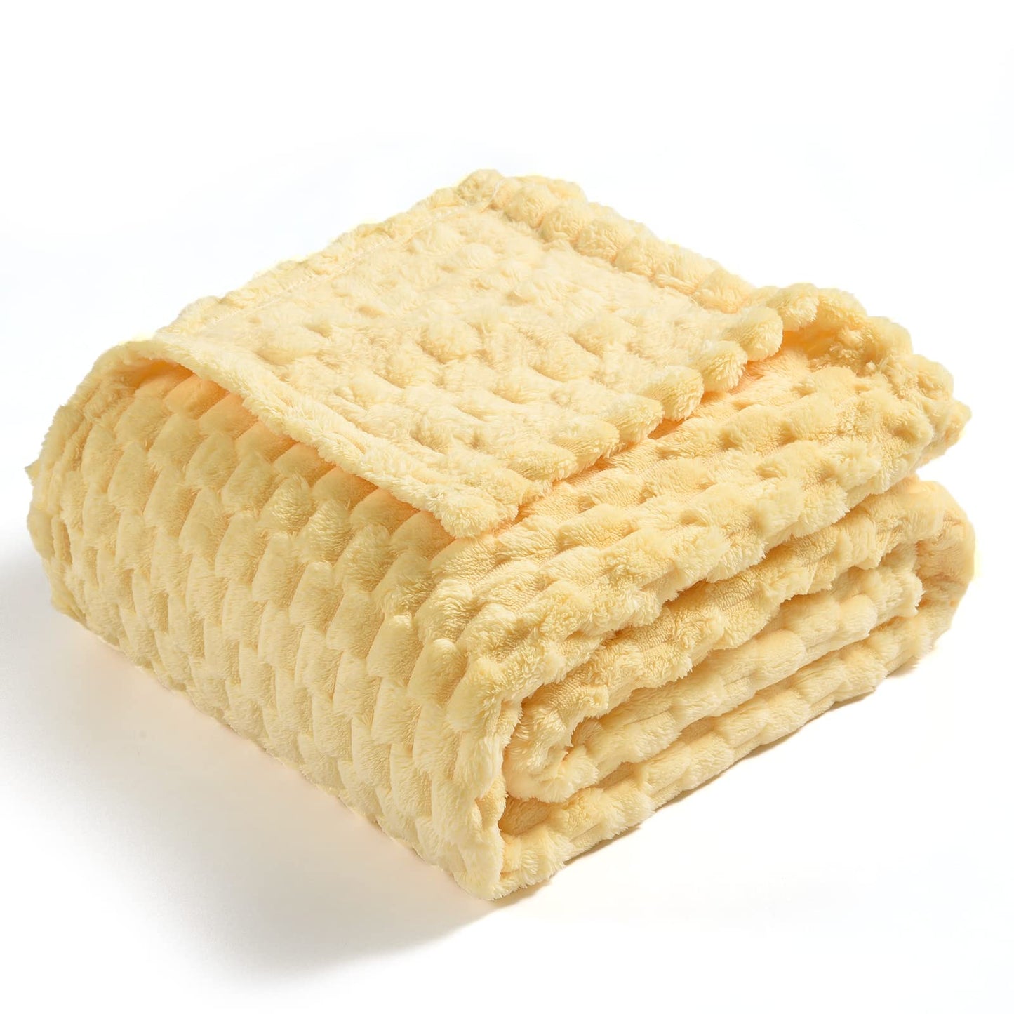 Vessia Flannel Fleece Throw Blanket(50x70 inch), 3D Jacquard Light Yellow Fuzzy and Warm Blanket for Couch,Sofa,Bed,Chair, 300GSM Super Soft Touch Cozy Lightweight Throw for All-Season Home Decor