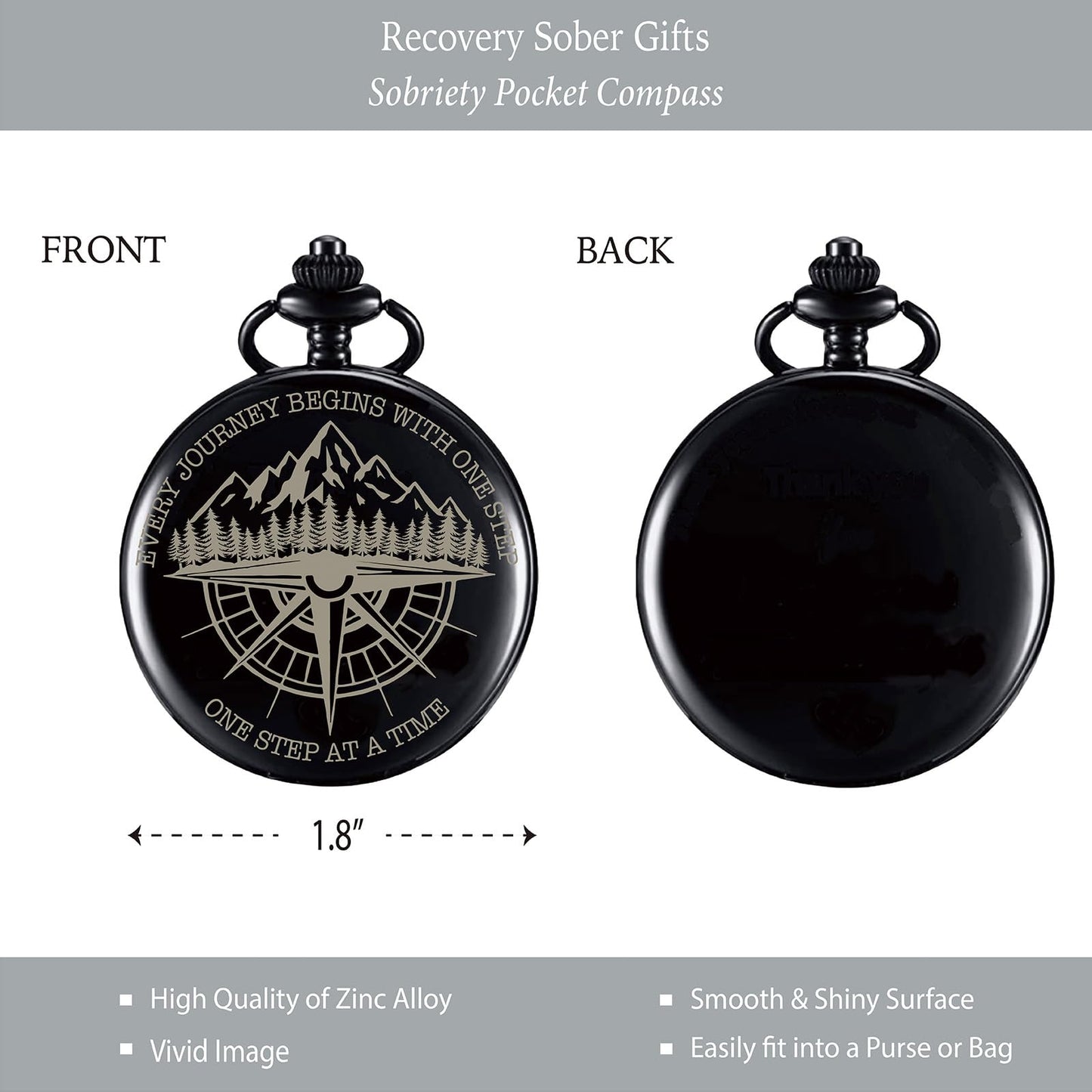 Sobriety Gifts Men, One Step at A Time Gifts Pocket Compass Black, Sobriety Pocket Token, Alcoholics Anonymous Gift, Inspirational Recovery Gift for Men from Addiction, Sober Gifts for Him Husband