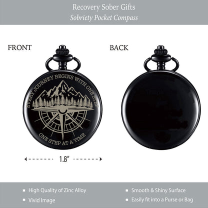 Sobriety Gifts Men, One Step at A Time Gifts Pocket Compass Black, Sobriety Pocket Token, Alcoholics Anonymous Gift, Inspirational Recovery Gift for Men from Addiction, Sober Gifts for Him Husband