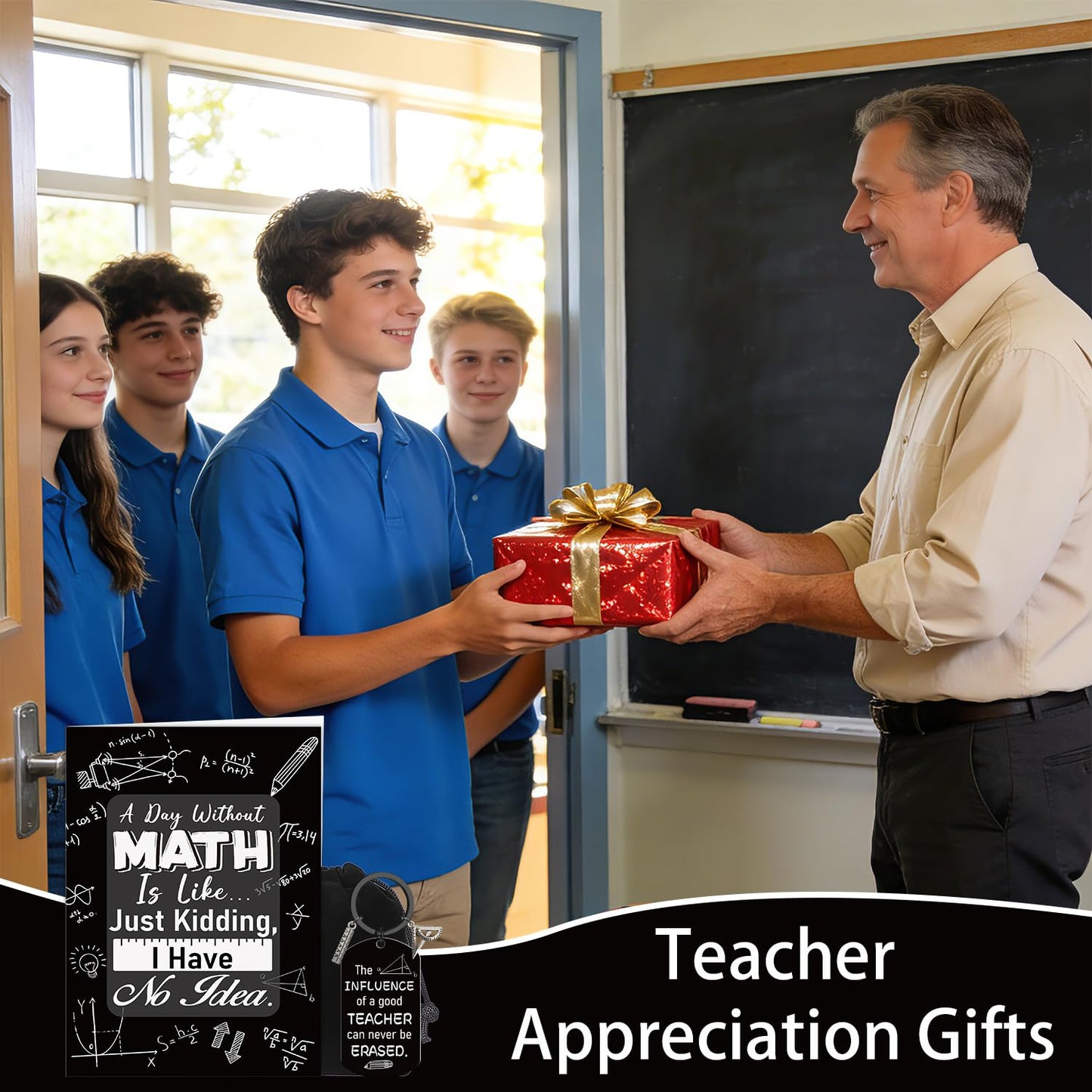Math Teacher Card Gift - Funny Greeting Card Keychain Appreciation Gifts for Math Teachers Professors Tutors on Teacher Appreciation Week End of Year Birthday, Christmas