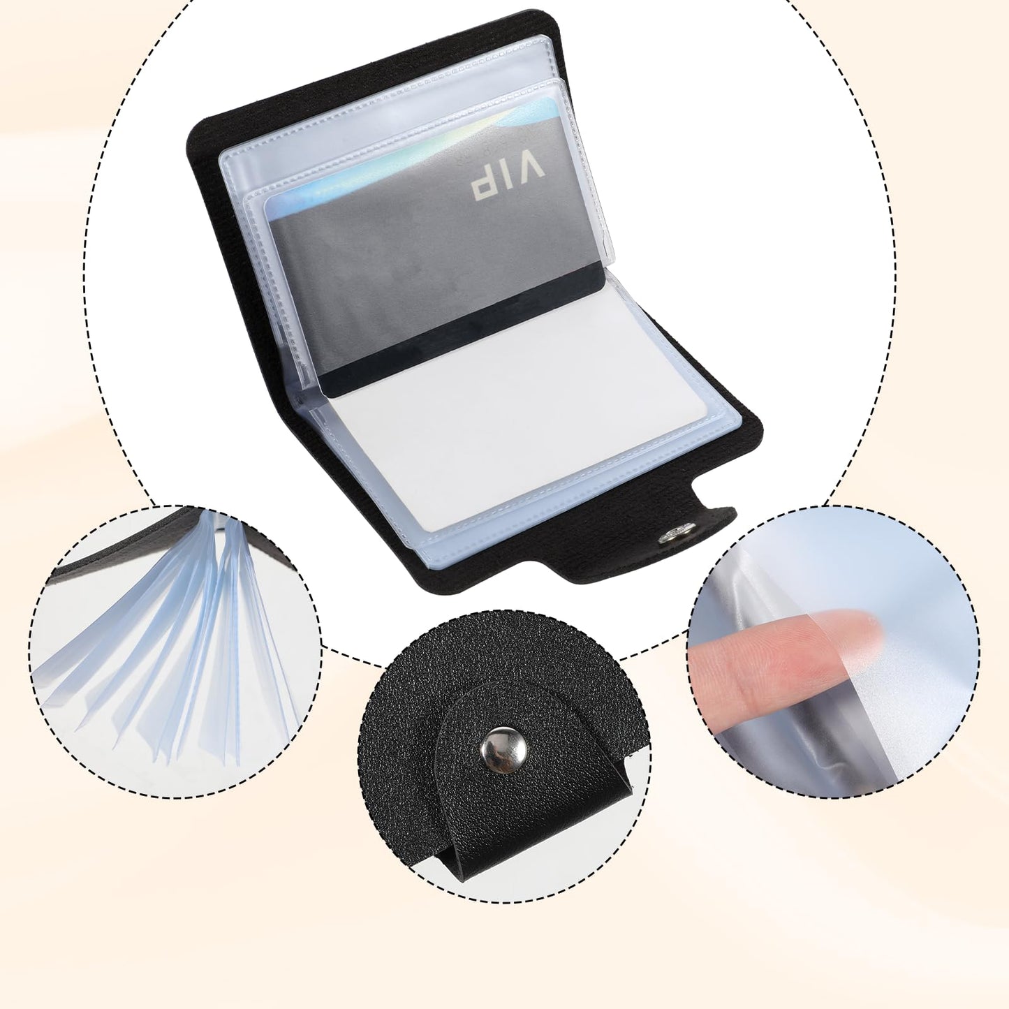 PU Leather Credit Card Organizer Slim (24 Small Cells for Memory Cards) Business Credit Card Book, Black Wallet Holder for Men Women, RFID Blocking Sleeve, Debit Cards Protector Organizer