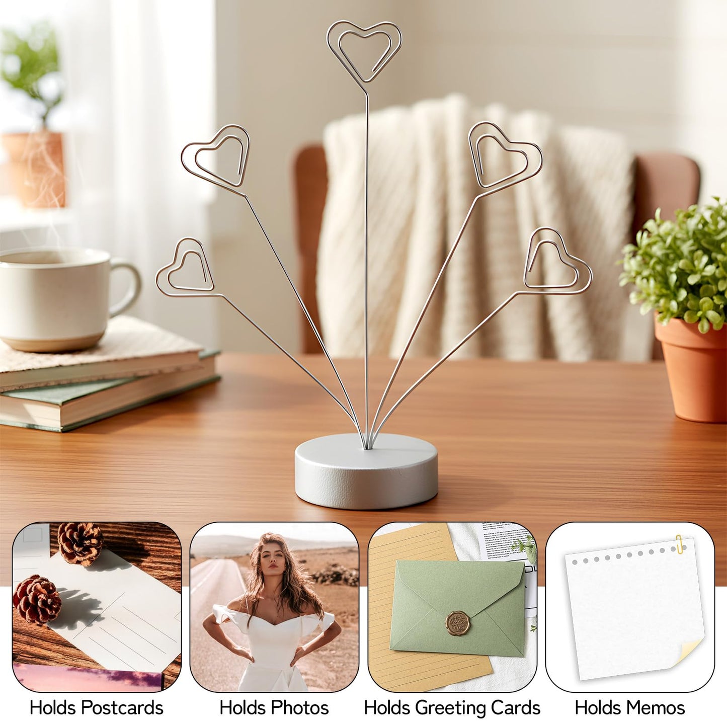 Heart-Shaped Picture Holder Tree, Rund Base Photo Holders for Tables, Gift Card Tree, for Wedding/Party Photo Display, Table Decoration, Shooting Background
