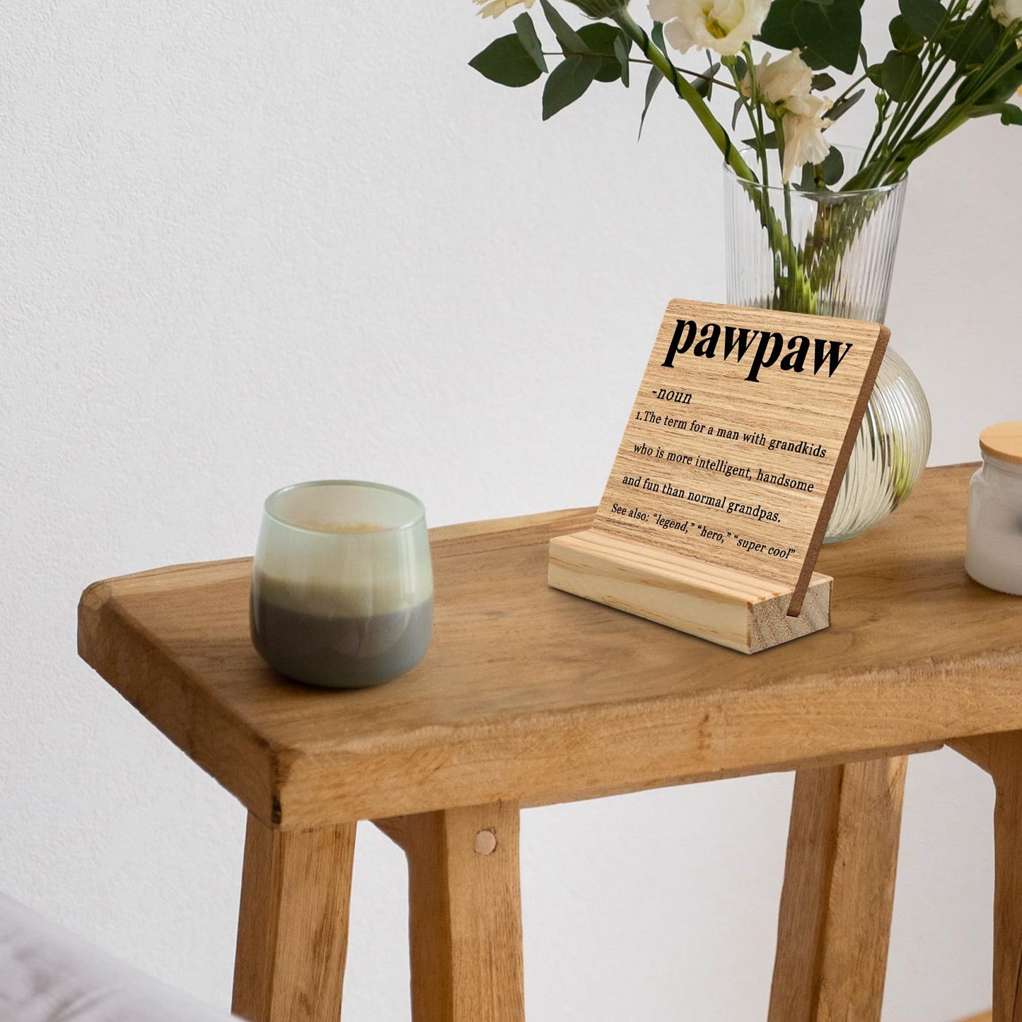 Pawpaw Gifts Desk Decor, Fathers Day Christmas Gift for Grandpa Grandfather Pawpaw Gifts from Grandkids Wood Plaque, PawpawDefinition Wooden Plaque Sign with Wood Stand for Home Office
