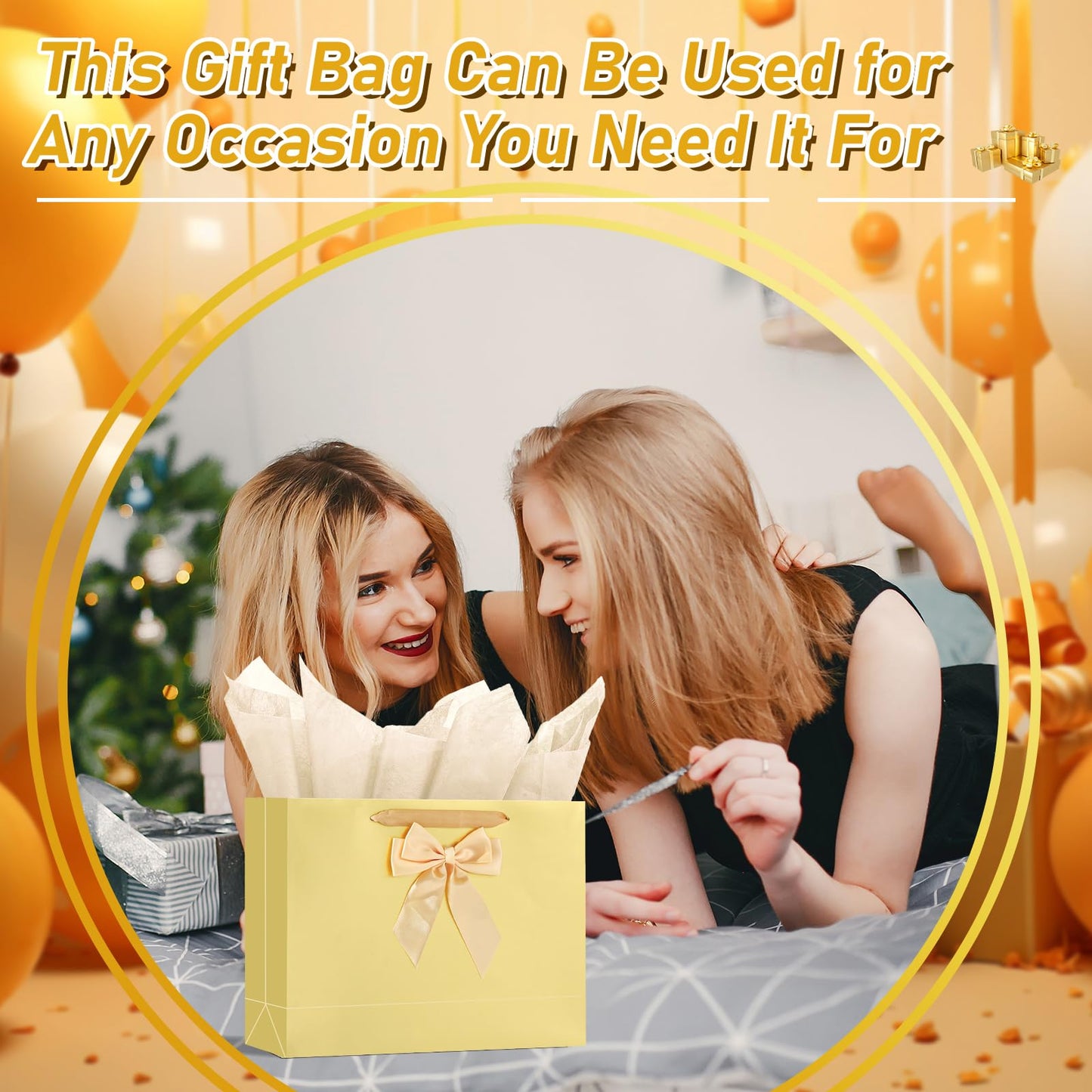 Bloomwords 13" Mother’s Day Gift Bag - 1 Large Paper Bag with Bow, Greeting Card & 2 Tissues, Sturdy Handles for Woman Birthdays, Valentines’s Day, Mother’s Day