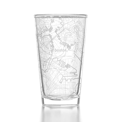 Well Told Engraved Boston Massachusetts Map Pint Glass, Etched Beer Gift (16 oz, Clear) City Map Pint, Custom City Glassware, Gifts For Beer Lovers