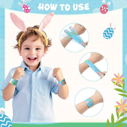 Childom 36 Pcs Easter Slap Bracelet,Easter Decorations Bracelet Decorations Gifts,Bunny Bracelets Present for Holiday Goodie Bag Stuffers,Bracelets Bulk for Birthday School Classroom Prizes Outdoor