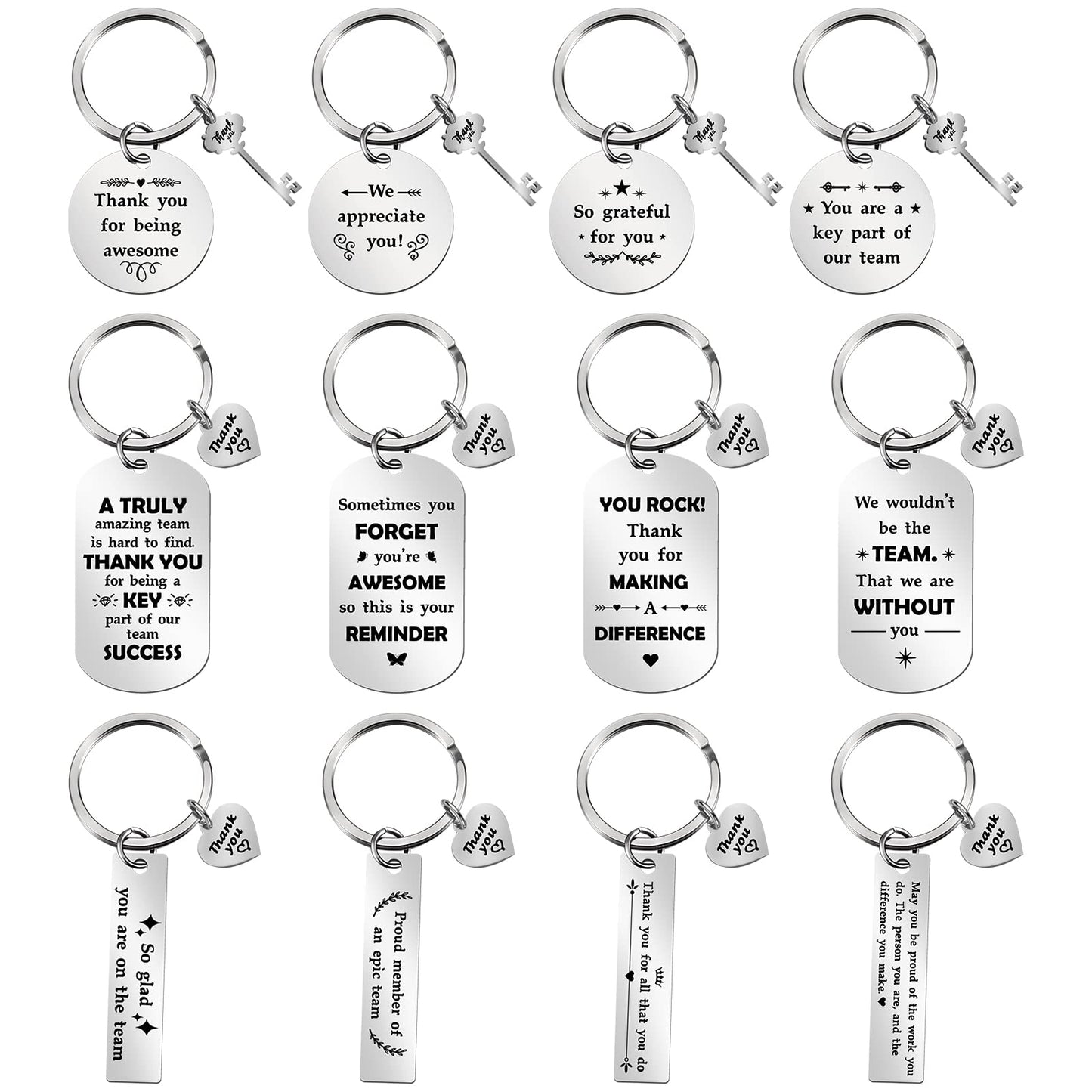 Kathfly 12 Pcs Employee Appreciation Gifts for Coworker Thank You Keychain Bulk for Teacher Nurse Staff Volunteer