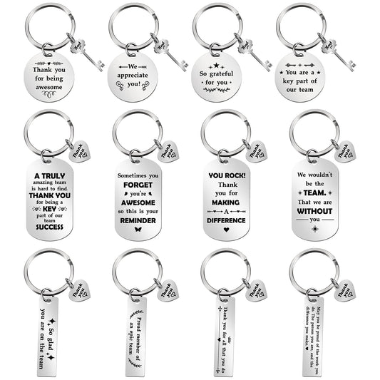 Kathfly 12 Pcs Employee Appreciation Gifts for Coworker Thank You Keychain Bulk for Teacher Nurse Staff Volunteer