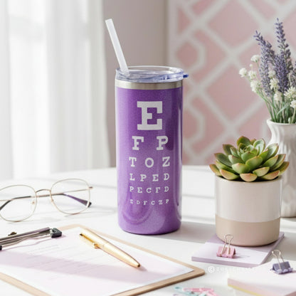 Optometry Technician Gifts for Women Snellen Chart Water Bottle or Coffee Tumbler Cup with Lid 0195