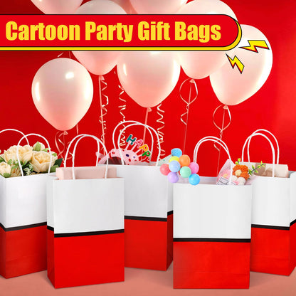 Czlotyh 24 Pcs Cartoon Animation Gift Bags Red Kraft Treat Bags with Handle Paper Goodie Bags Birthday Party Supplies for Birthday Theme Holiday Baby Shower Decorations Candy