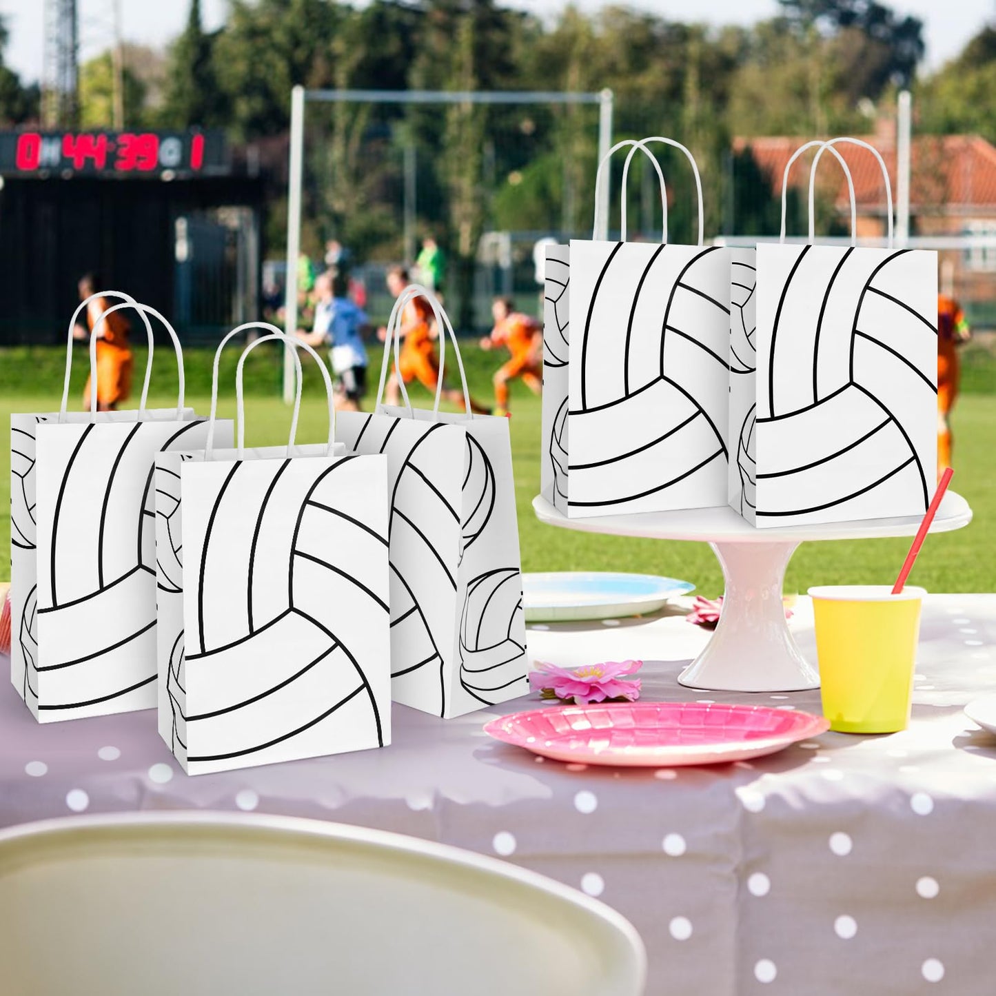 Hxezoc 12 Pieces Volleyball Gift Bags with Handle, Paper Treat Candy Bag Sport Favor Bags for Volleyball Theme Birthday Party Decoration Supplies