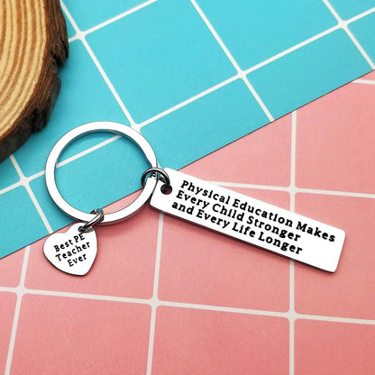 Ciyumu PE Teacher Appreciation Gifts for Women Men Gym Teacher Keychain Birthday Thanksgiving Christmas Graduation Retirement Gifts for PE Teacher from Student Stainless Steel Keyring