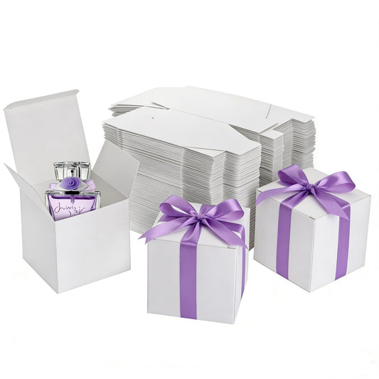 Jucoan 100 Pack White Paper Gift Boxes with Lids, 4 x 4 x 4 Inch Gift Wrapping Box Party Favor Box Goodies Treat Boxes Candy Boxes for Wedding, Bridesmaids Proposal, Birthday, Graduation, Mother's Day