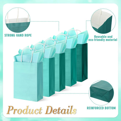 Kolldenn 50 Set Teal Blue Gift Bags with Tissue Paper 8.27 x 5.91 x 3.15 Inch Small Paper Bags with Handles Thank You Gift for Baby Shower Bridal Shower Wedding Party Favors Goodies