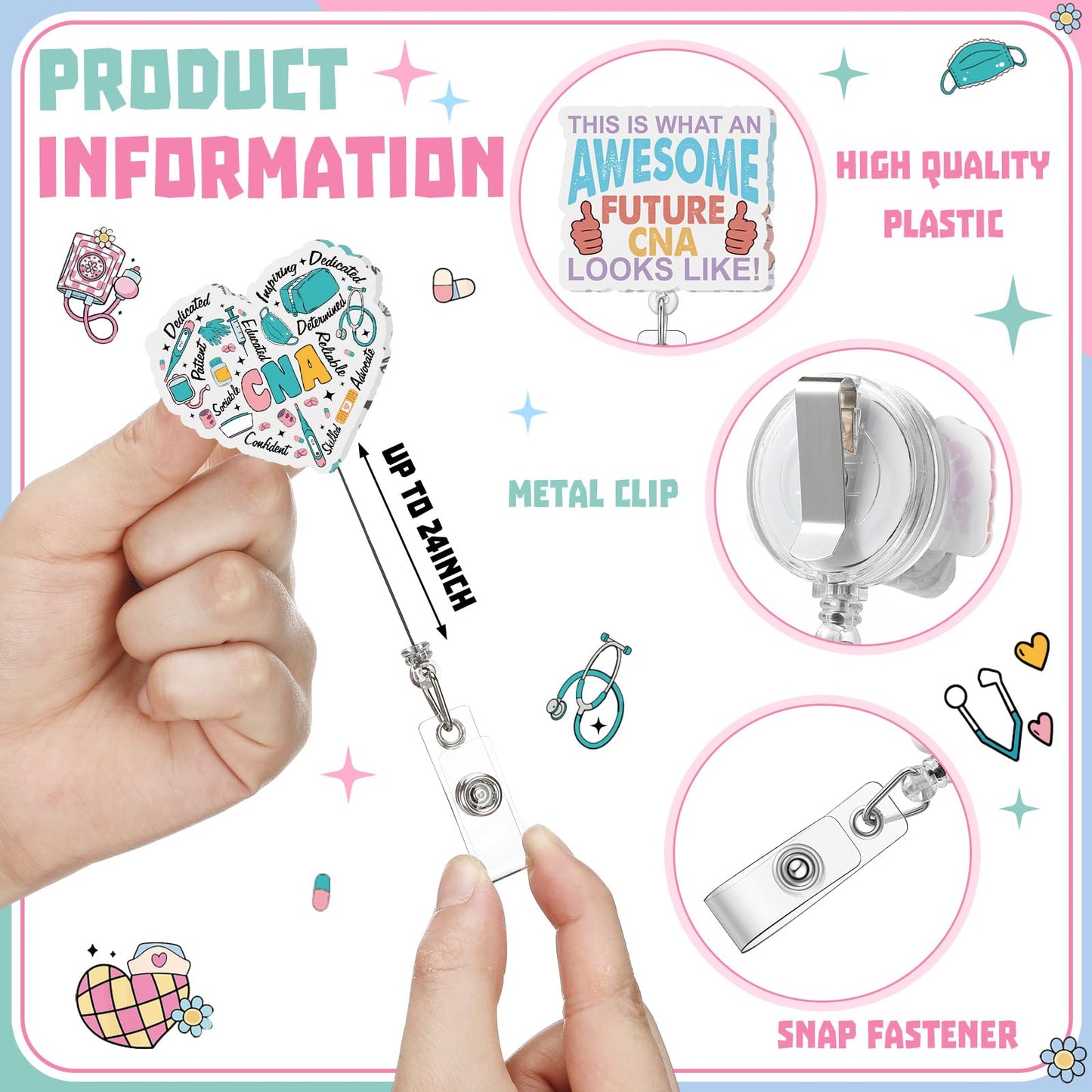Geyoga 30 Pcs CNA Week Gifts National Nursing Assistants Week Badge Holder Bulk Retractable Badge Reels for Nursing Assistants CNA Student Coworker Women Men Birthday Graduation Appreciation Gift