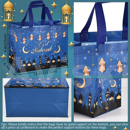Aviski 4PCS Eid Mubarak Reusable Gift Bags, Treat Bags with Handles, Eid Mubarak Party Bags, Multifunctional Non-Woven Eid Bags for Gifts Wrapping, Party Supplies