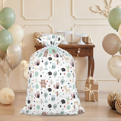56" Extra Large Baby Shower Plastic Gift Bag, Jumbo Gift Bag with Woodland Animal Design for Girls, Boys and Newborn Parties or Celebration