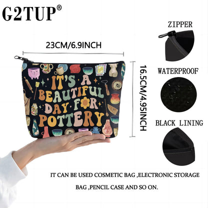 G2TUP Pottery Artist Makeup Bag Pottery Lover Gift It's Beautiful Day For Pottery Zipper Pouch Bag Ceramic Artist Merch (Beautiful Day For Pottery)