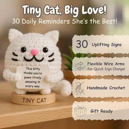 Cat Lover Gifts for Women - Positive Crochet Animal with 30 Cute Signs | Cat Mom Gift for Women for Birthday | Funny Fur Mama Themed Decor Stuff Present Ideas for Cats Lady | Present Idea for Friends