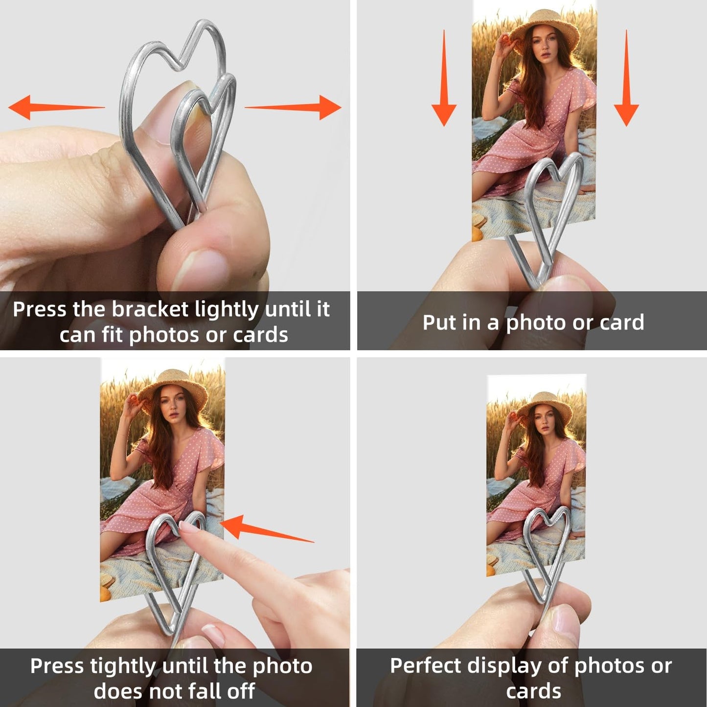 Desktop Heart-Shaped Photo Tree Style Holders Round Base,5-Branch Family Picture Frame Clips Holder Desk Card Display Stand for Christmas,Wedding, Birthday Party,Gift Silver