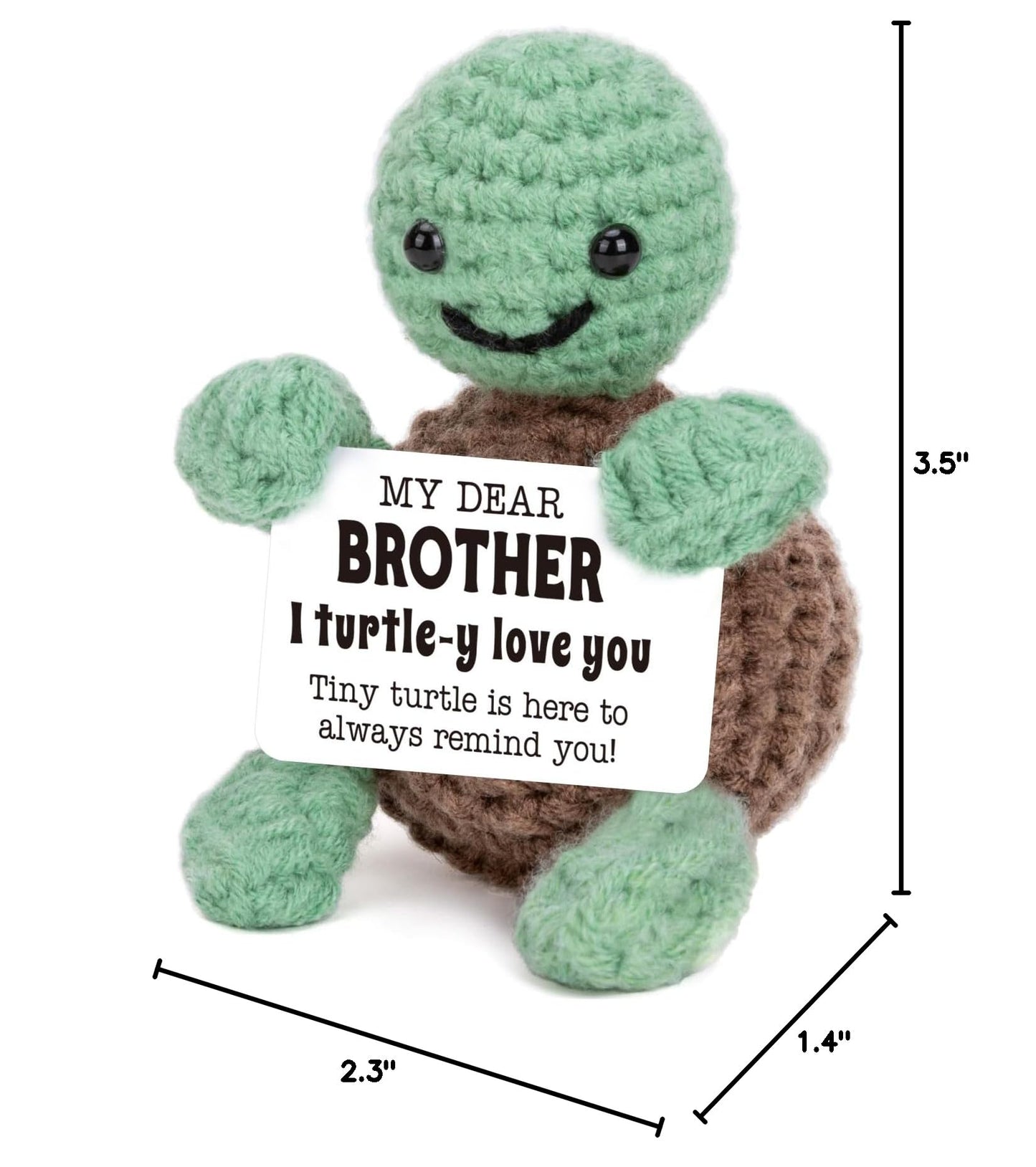 Mini Funny Turtle Brother Gifts from Sister Brother Fathers Day Birthday Gifts for Men Boys Friends Presents, I Love You Small Cool Cute Stuff Things, Handmade Emotional Positive Crochet Turtle