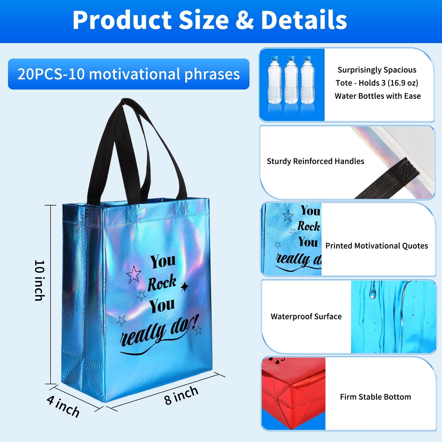 40 Pcs Reusable Gift Bags with Handles - Include 20 Iridescent Gift Bags & 20 Tissue Paper - Employee Appreciation Gifts Bulk for Staff, Team, Coworker, Teachers, Nurse, Thank You Gifts (Colorful)