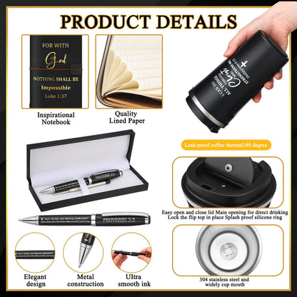 6 Pcs Father's Day Christian Gift Set for Men Inspirational Religious Faith Gift with 17oz Tumbler Notebook Bookmark Pen and Greeting Card for Father Dad Husband Grandpa Friends(Black)