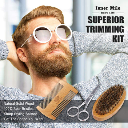 Isner Mile Beard Grooming Kit for Men Care: with Beard Oil Balm Wash Brush Comb & Straight Razor, Birthday Valentines Fathers Gifts for Men Him Boyfriend Husband Coworker, Christmas Stocking Stuffers