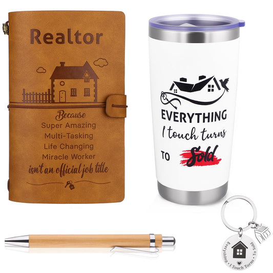 Gift For A Real Estate Agent Tumbler 20oz, Gifts for Realtor, Realtor Journal 140 Pages Notebook, Keychain, Pen, Real Estate Gifts for Women, Closing Gifts For Realtors, Funny Real Estate Presents