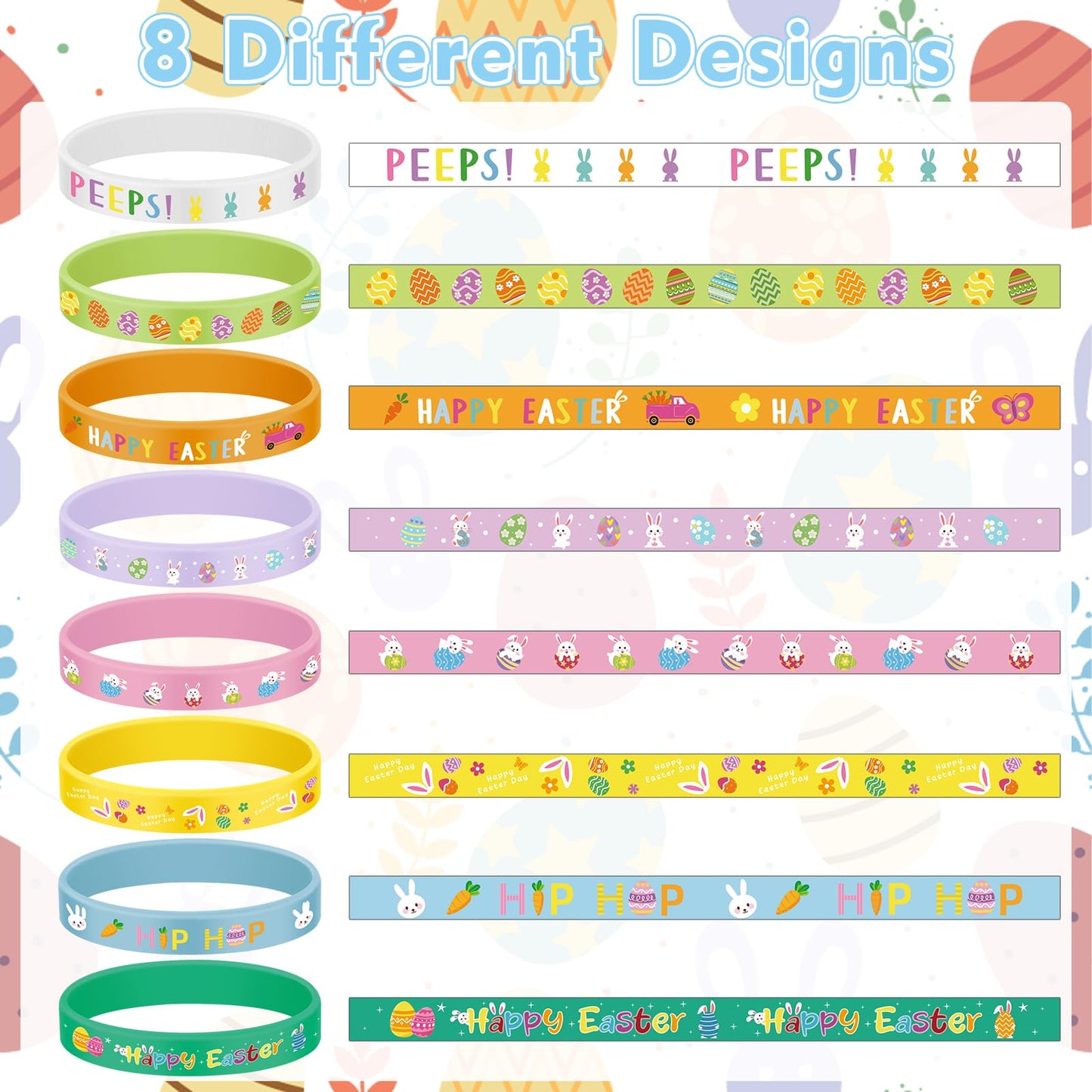 120PCS Easter Silicone Bracelets Bulk Bunny Egg Flower Colorful Wristbands for Adults Accessories– Easter Party Favors Rubber Bracelet Basket Stuffers Fillers Gifts (8 Designs)