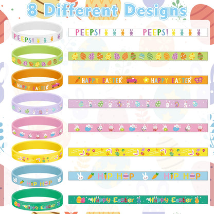 120PCS Easter Silicone Bracelets Bulk Bunny Egg Flower Colorful Wristbands for Adults Accessories– Easter Party Favors Rubber Bracelet Basket Stuffers Fillers Gifts (8 Designs)