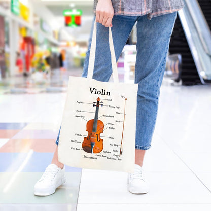JXGZSO Violin Instrument Anatomy Tote Bag - Violin Lover & Player Gift